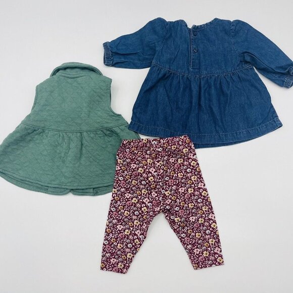 Carters Just One You Baby Girls 3 Months 3 Piece Pant Set with Vest Floral 1814 - Picture 5 of 6